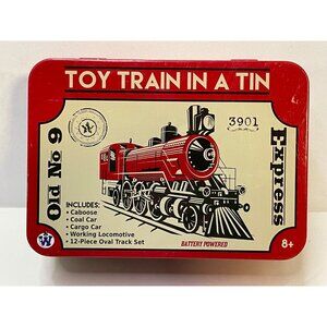 Toy Train Set in a Tin Locomotive mini aet Old No. 9 battery powered green
